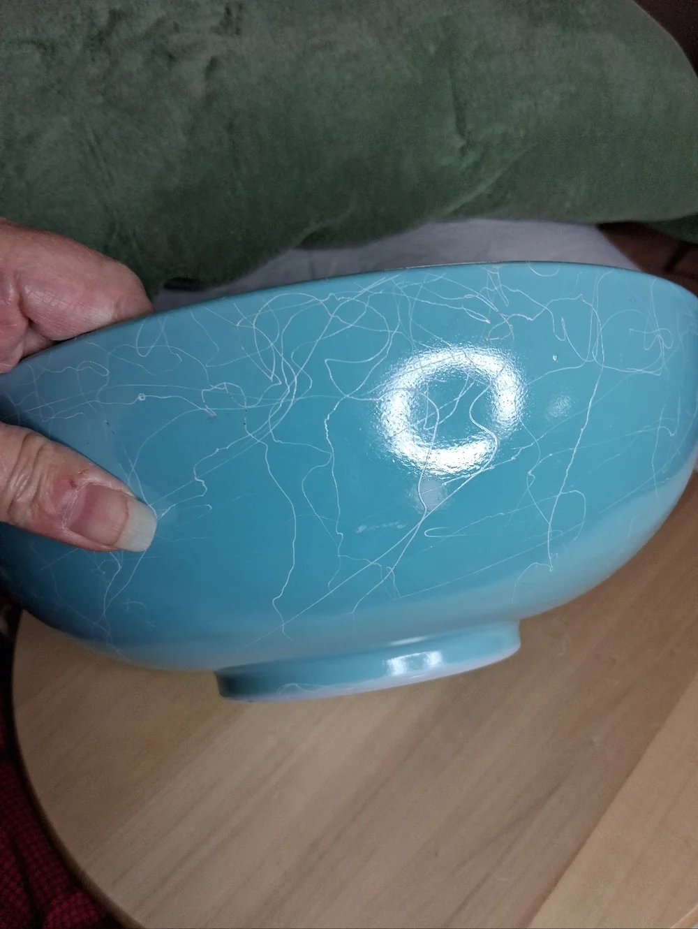 Vintage Hazel Atlas Drizzle Spaghetti String Aqua Blue Mixing Bowl Glossy Finish